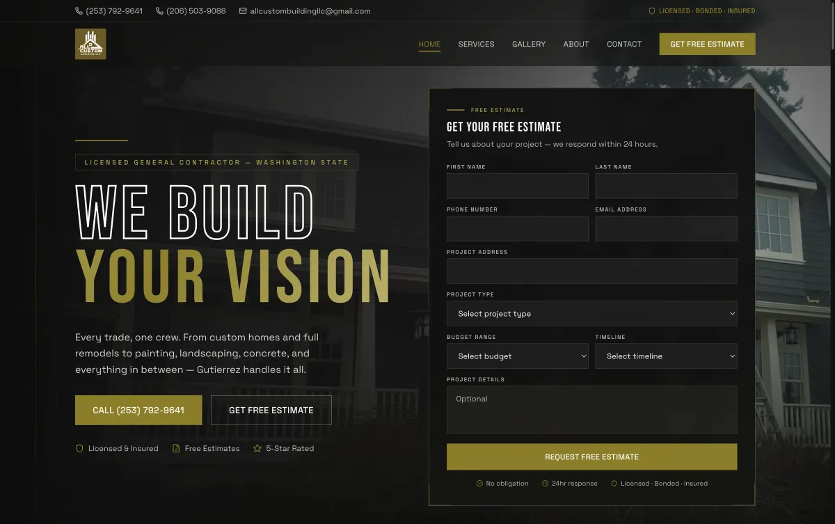 A site I built, on a desktop. General contractor, Seattle WA