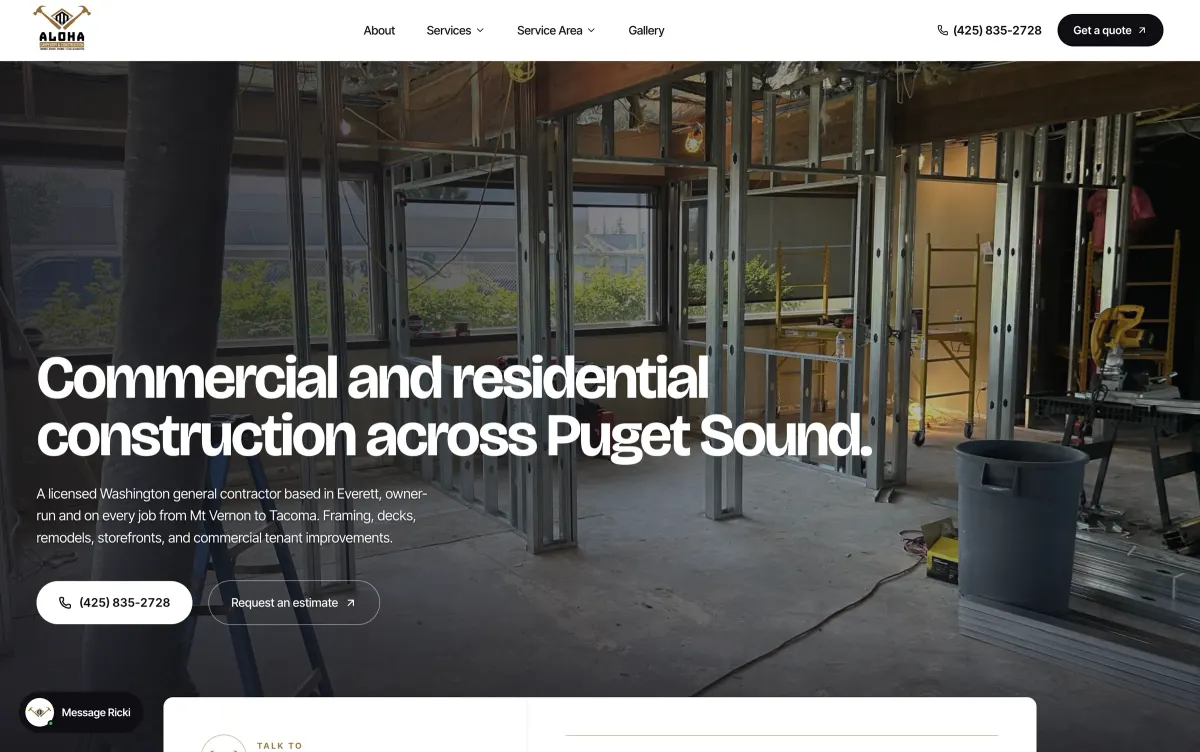 A site I built, on a desktop. Carpentry, Everett WA
