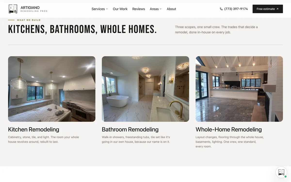 A site I built, on a desktop. Kitchens and baths, Hinsdale IL