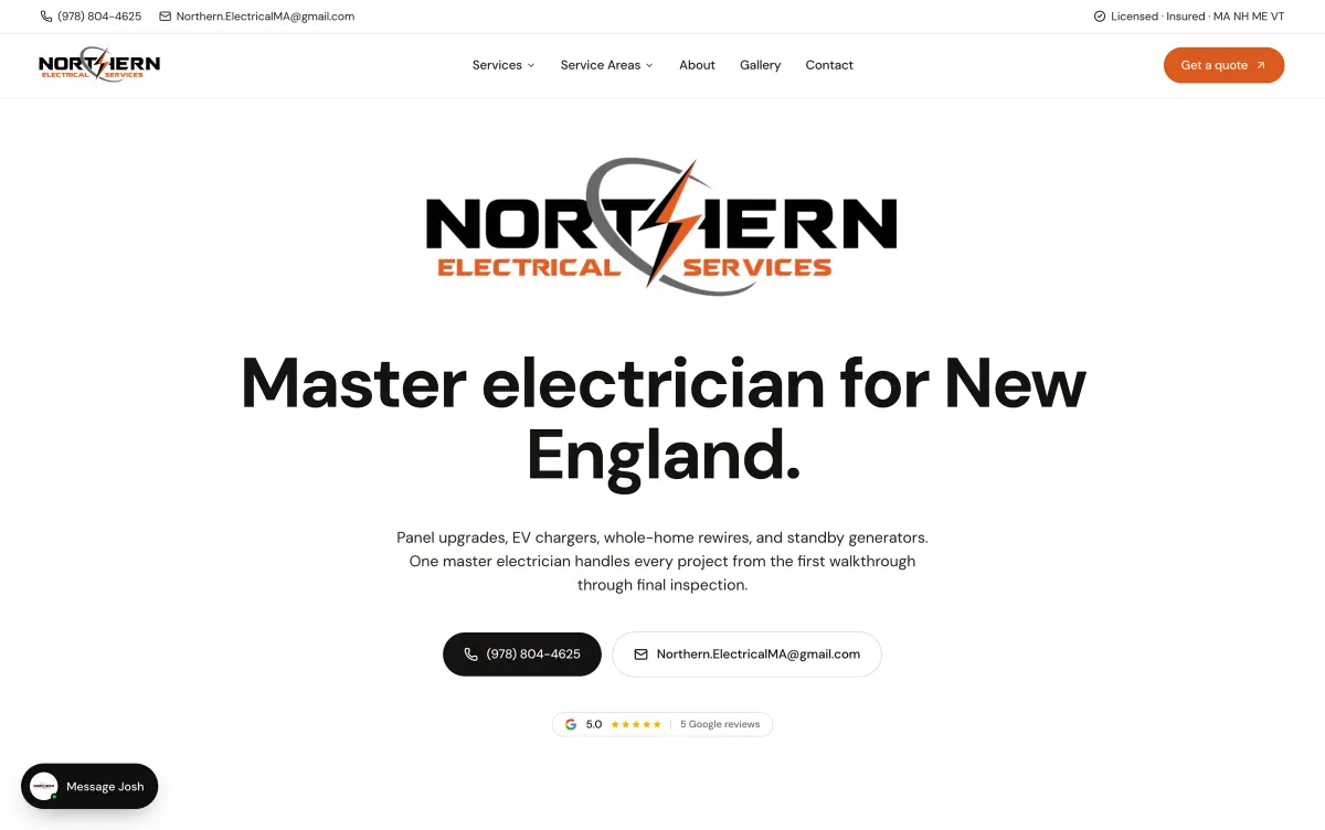 A site I built, on a desktop. Electrician, Leominster MA