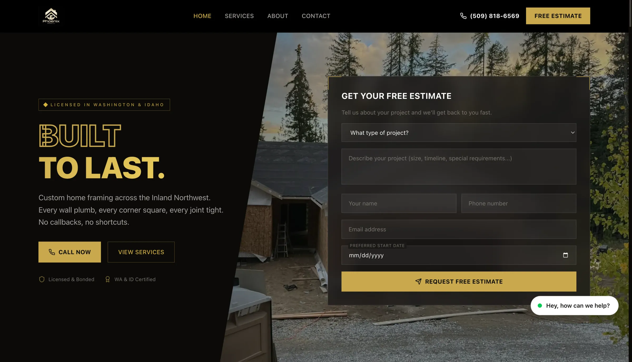 Phoenix Framing, framing website by Contractor Marketing NW