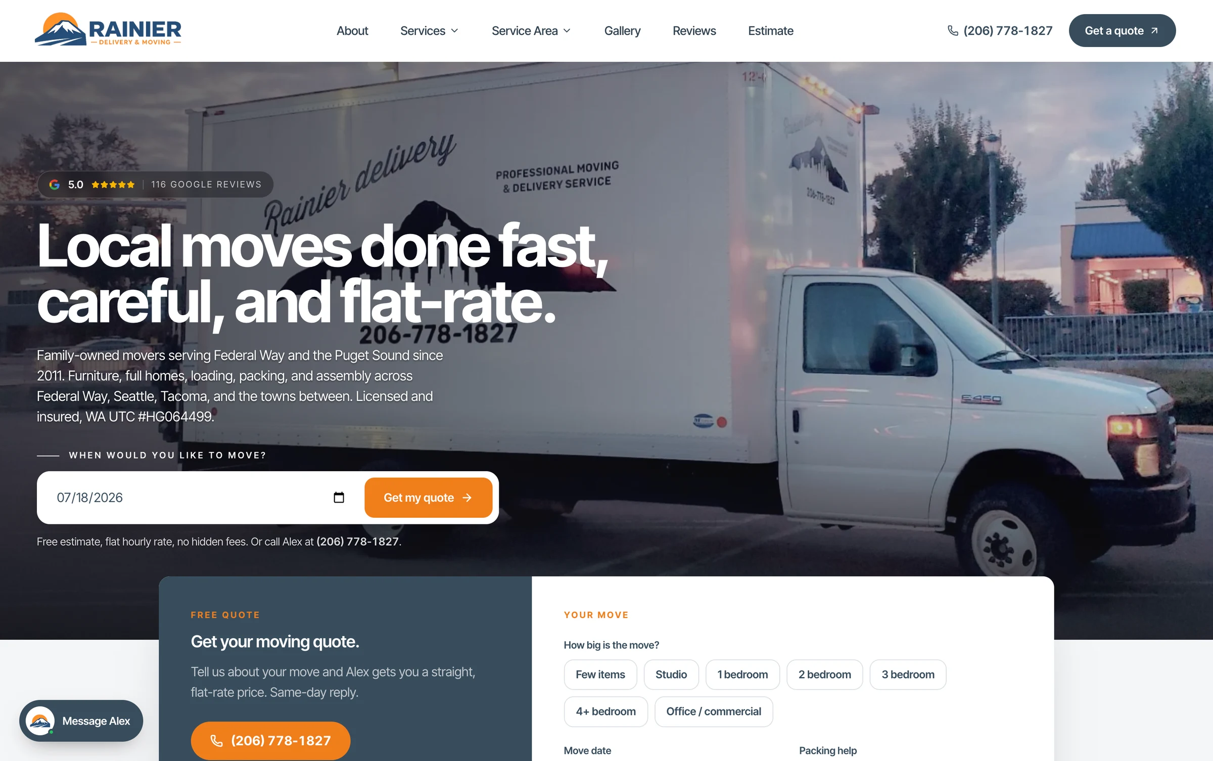 Rainier Delivery, delivery website by Contractor Marketing NW