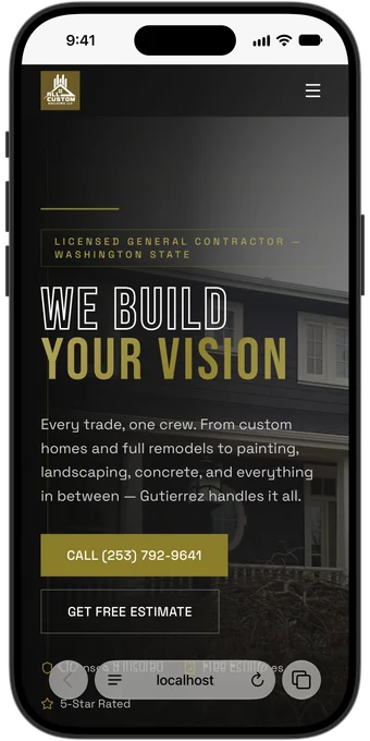A site I built, on an iPhone. General contractor, Seattle WA