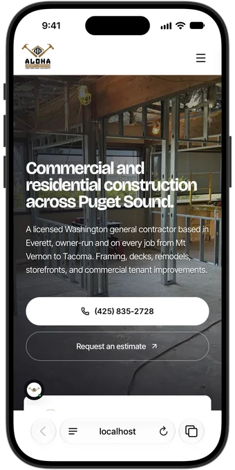 A site I built, on an iPhone. Carpentry, Everett WA