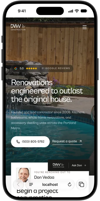 A site I built, on an iPhone. Remodeling, Portland OR