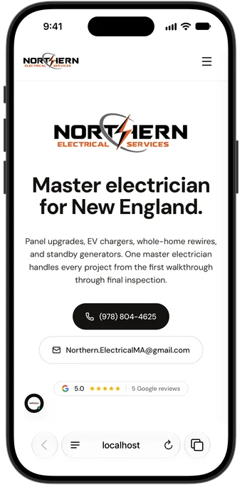 A site I built, on an iPhone. Electrician, Leominster MA