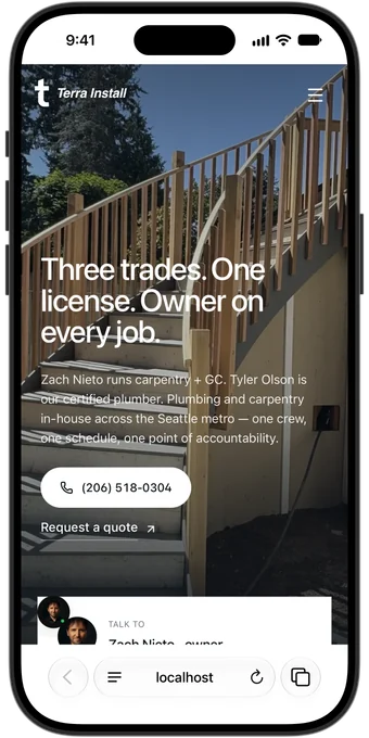 A site I built, on an iPhone. General contractor, Burien WA