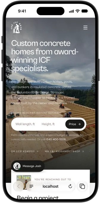 A site I built, on an iPhone. Concrete homes, White Salmon WA