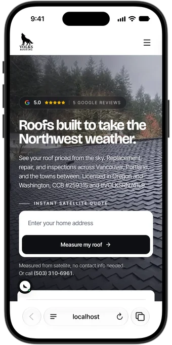 A site I built, on an iPhone. Roofing, Vancouver WA